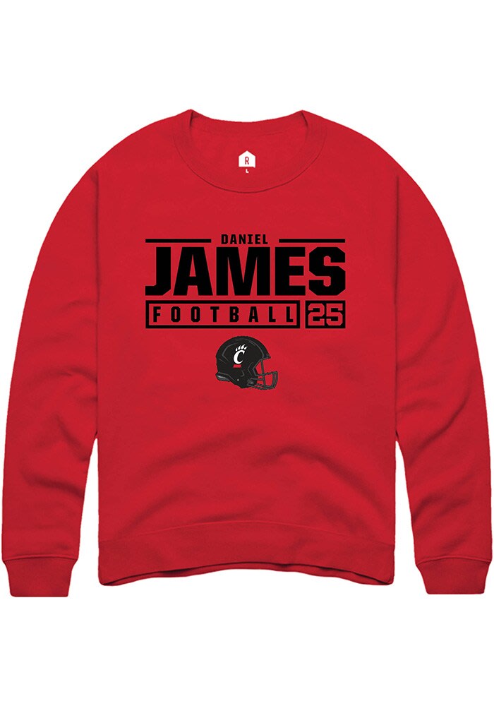 Daniel James Rally Cincinnati Bearcats Mens Red NIL Stacked Box Long Sleeve Crew Sweatshirt