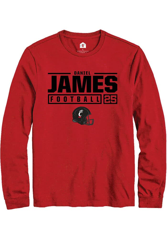 Daniel James Cincinnati Bearcats Red Rally NIL Stacked Box Long Sleeve T Shirt