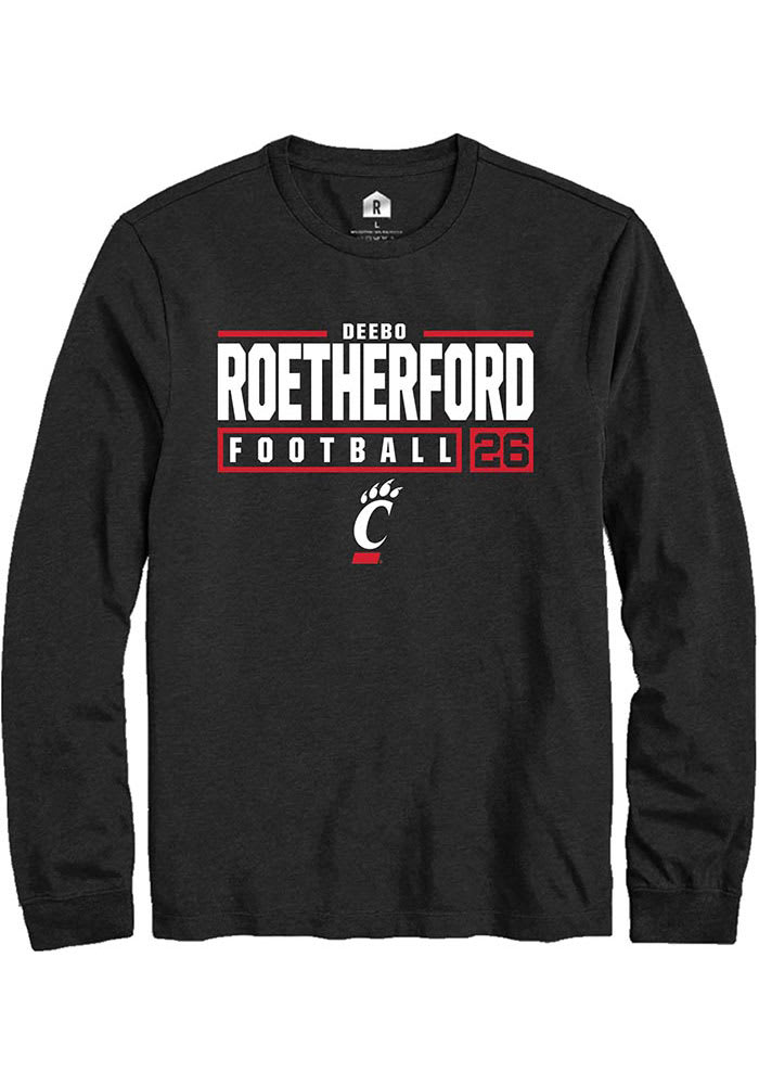 Deebo Roetherford Cincinnati Bearcats Rally NIL Stacked Box Long Sleeve T Shirt