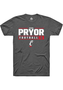 Evan Pryor  Cincinnati Bearcats Dark Grey Rally NIL Stacked Box Short Sleeve T Shirt