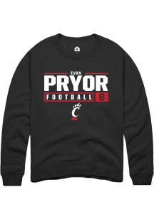 Evan Pryor  Rally Cincinnati Bearcats Mens Black NIL Stacked Box Long Sleeve Crew Sweatshirt