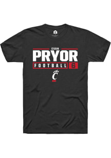 Evan Pryor  Cincinnati Bearcats Black Rally NIL Stacked Box Short Sleeve T Shirt