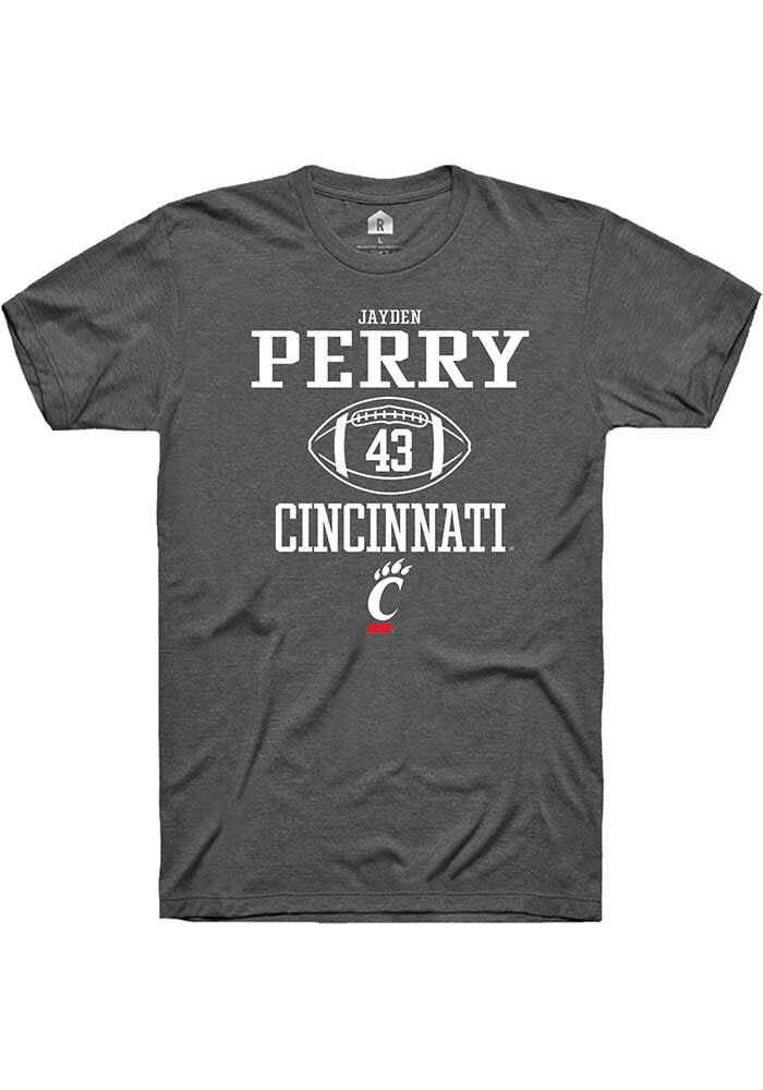 Jayden Perry  Cincinnati Bearcats Dark Grey Rally NIL Sport Icon Short Sleeve T Shirt