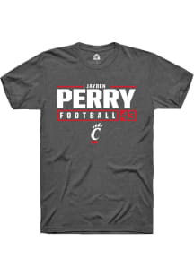 Jayden Perry  Cincinnati Bearcats Dark Grey Rally NIL Stacked Box Short Sleeve T Shirt