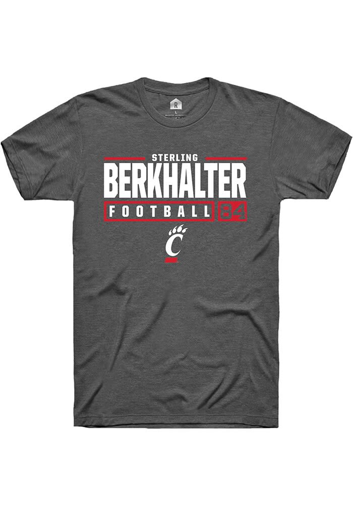 Sterling Berkhalter  Cincinnati Bearcats Dark Grey Rally NIL Stacked Box Short Sleeve T Shirt