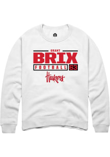 Grant Brix Rally Mens White Nebraska Cornhuskers NIL Stacked Box Crew Sweatshirt