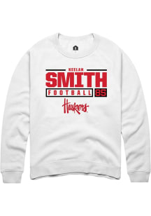 Keelan Smith Rally Mens White Nebraska Cornhuskers NIL Stacked Box Crew Sweatshirt