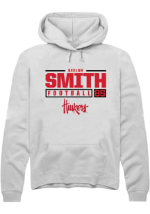 Keelan Smith Rally Mens White Nebraska Cornhuskers NIL Stacked Box Hooded Sweatshirt