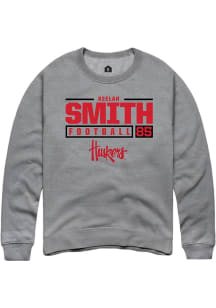 Keelan Smith Rally Mens Graphite Nebraska Cornhuskers NIL Stacked Box Crew Sweatshirt