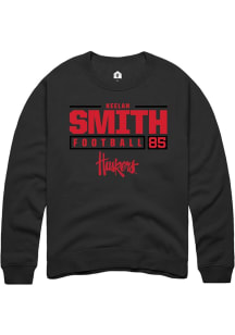 Keelan Smith Rally Mens Black Nebraska Cornhuskers NIL Stacked Box Crew Sweatshirt