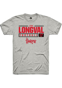 Luke Longval Ash Nebraska Cornhuskers NIL Stacked Box Short Sleeve T Shirt