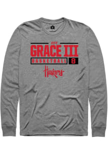 Jeff Grace III Rally Mens Graphite Nebraska Cornhuskers NIL Stacked Box Tee