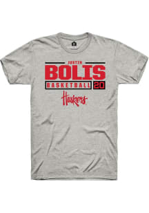 Justin Bolis Ash Nebraska Cornhuskers NIL Stacked Box Short Sleeve T Shirt