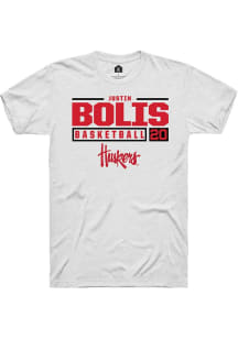 Justin Bolis White Nebraska Cornhuskers NIL Stacked Box Short Sleeve T Shirt