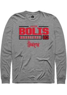 Justin Bolis Rally Mens Graphite Nebraska Cornhuskers NIL Stacked Box Tee