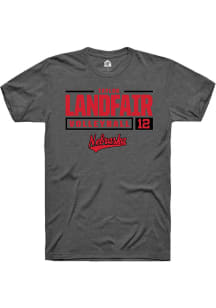 Taylor Landfair Dark Grey Nebraska Cornhuskers NIL Stacked Box Short Sleeve T Shirt