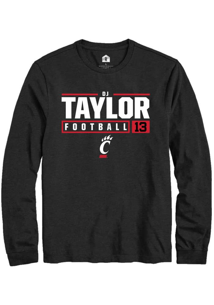 D.J. Taylor Cincinnati Bearcats Rally NIL Stacked Box Long Sleeve T Shirt