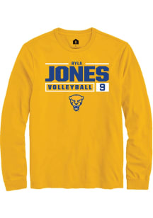 Ryla Jones Rally Mens Gold Pitt Panthers NIL Stacked Box Tee