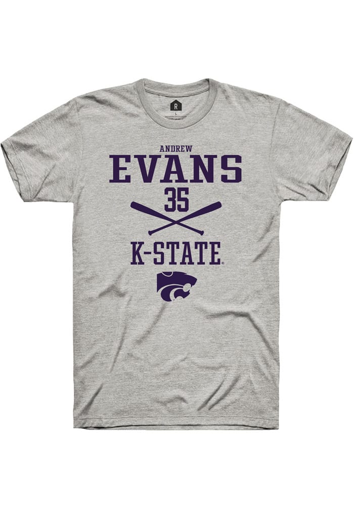 Andrew Evans K-State Wildcats Grey Rally NIL Sport Icon Short Sleeve T Shirt