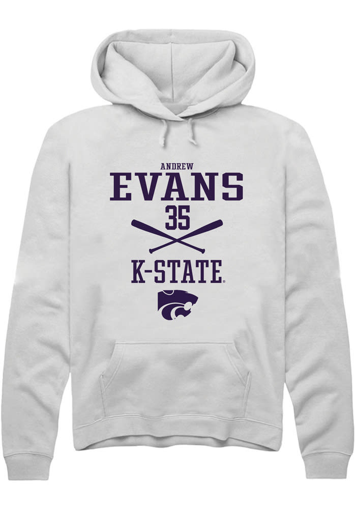 Andrew Evans Rally K-State Wildcats Mens White NIL Sport Icon Long Sleeve Hoodie