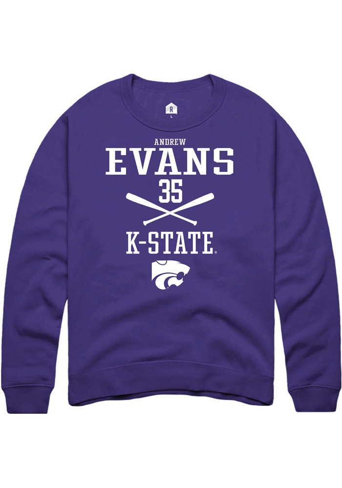 Andrew Evans Rally K-State Wildcats Mens Purple NIL Sport Icon Long Sleeve Crew Sweatshirt