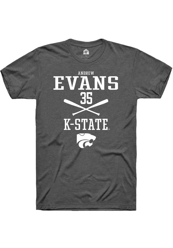 Andrew Evans K-State Wildcats Grey Rally NIL Sport Icon Short Sleeve T Shirt