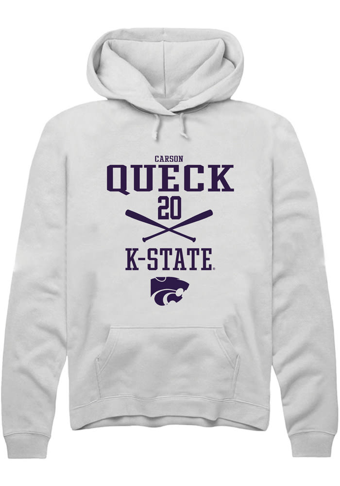 Carson Queck Rally K-State Wildcats Mens White NIL Sport Icon Long Sleeve Hoodie