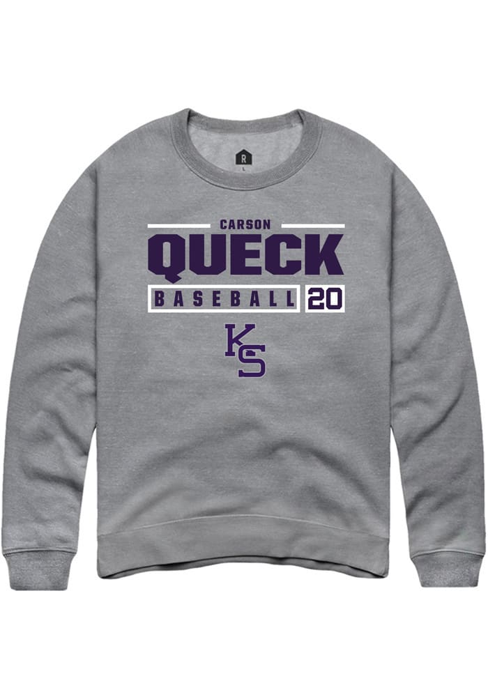 Carson Queck Rally K-State Wildcats Mens Grey NIL Stacked Box Long Sleeve Crew Sweatshirt