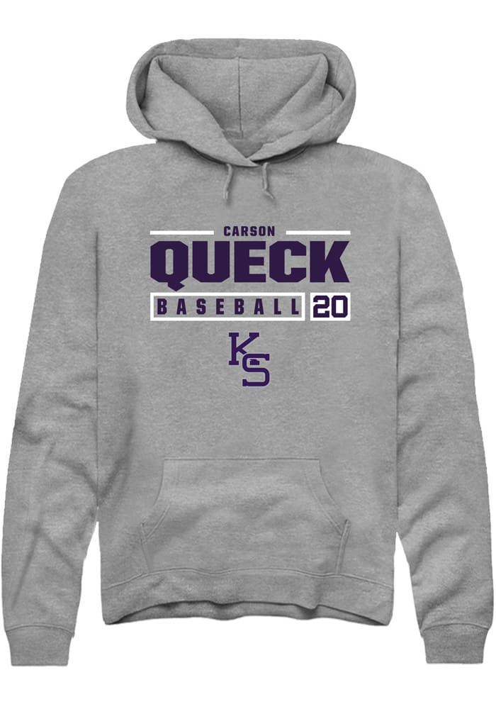 Carson Queck Rally K-State Wildcats Mens Grey NIL Stacked Box Long Sleeve Hoodie