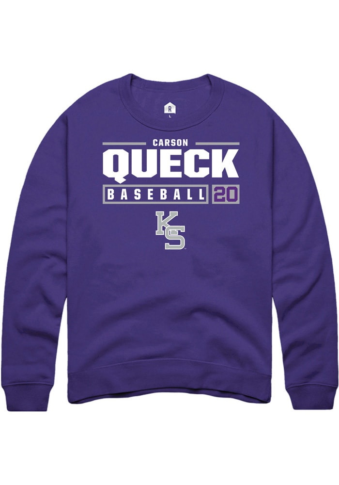 Carson Queck Rally K-State Wildcats Mens Purple NIL Stacked Box Long Sleeve Crew Sweatshirt