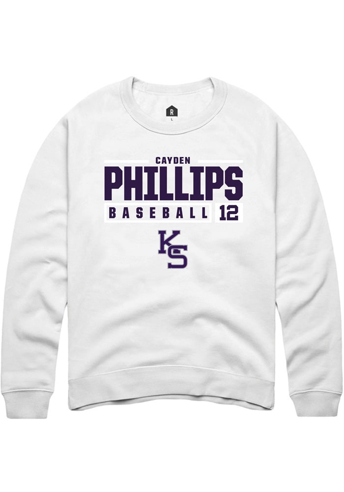 Cayden Phillips Rally K-State Wildcats Mens White NIL Stacked Box Long Sleeve Crew Sweatshirt