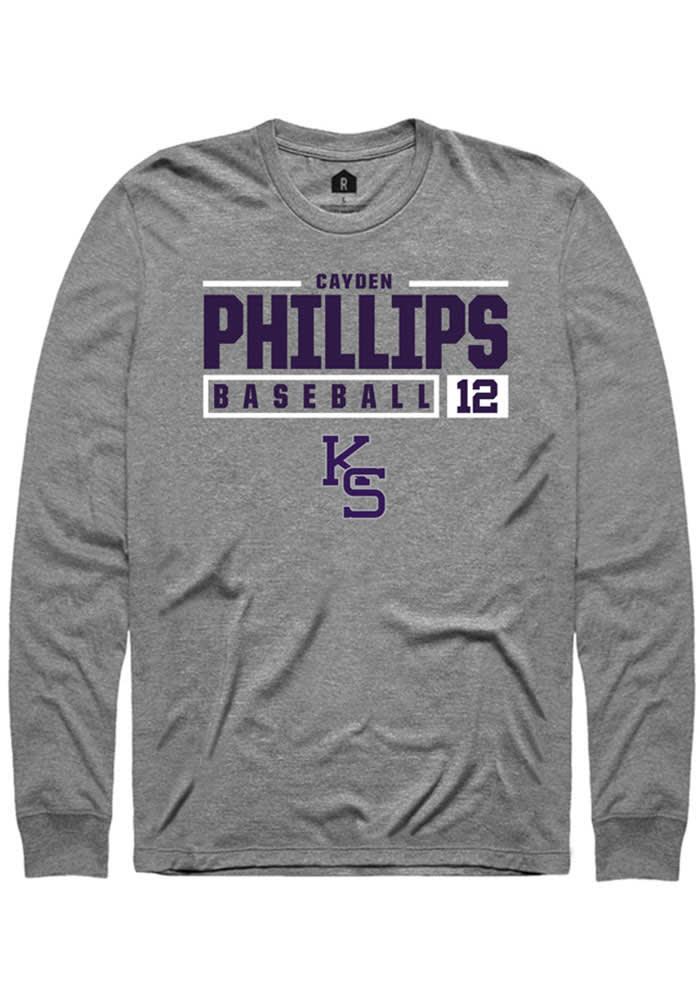 Cayden Phillips K-State Wildcats Grey Rally NIL Stacked Box Long Sleeve T Shirt