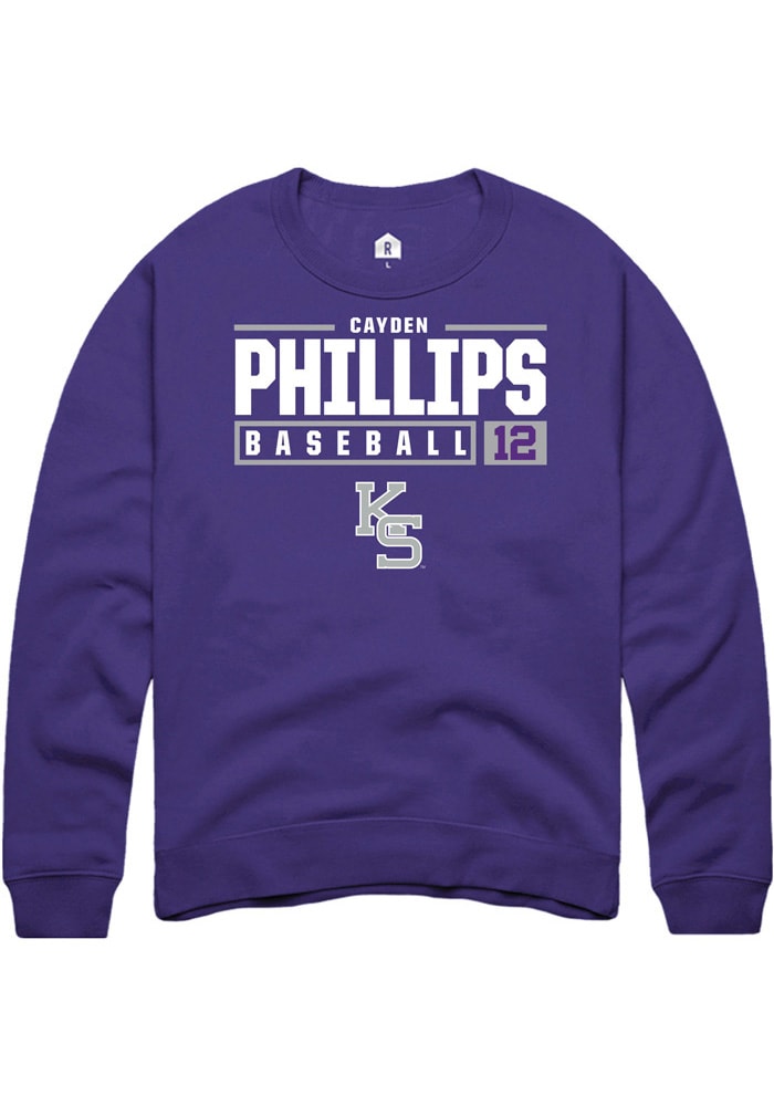Cayden Phillips Rally K-State Wildcats Mens Purple NIL Stacked Box Long Sleeve Crew Sweatshirt