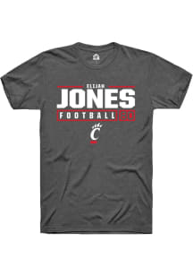 Elijah Jones  Cincinnati Bearcats Dark Grey Rally NIL Stacked Box Short Sleeve T Shirt