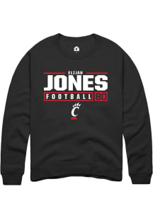 Elijah Jones  Rally Cincinnati Bearcats Mens Black NIL Stacked Box Long Sleeve Crew Sweatshirt