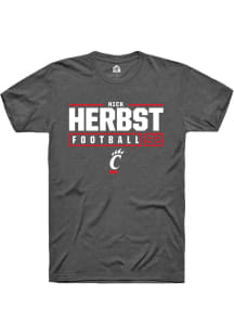 Nick Herbst Dark Grey Cincinnati Bearcats NIL Stacked Box Short Sleeve T Shirt