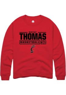 Destiny Thomas Rally Mens Red Cincinnati Bearcats NIL Stacked Box Crew Sweatshirt