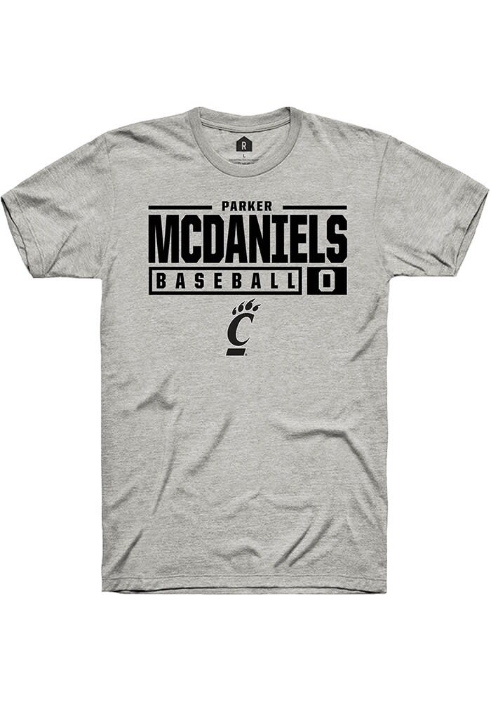 Parker McDaniels Cincinnati Bearcats Ash Rally NIL Stacked Box Short Sleeve T Shirt