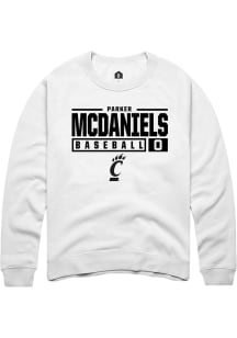 Parker McDaniels Rally Mens White Cincinnati Bearcats NIL Stacked Box Crew Sweatshirt