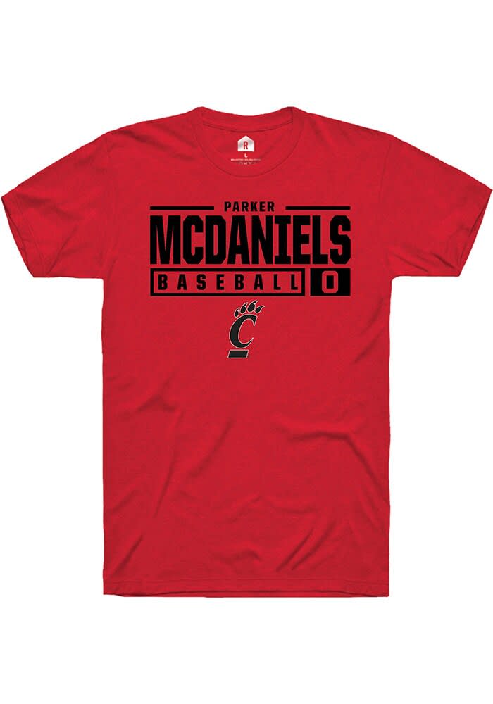 Parker McDaniels Cincinnati Bearcats Red Rally NIL Stacked Box Short Sleeve T Shirt