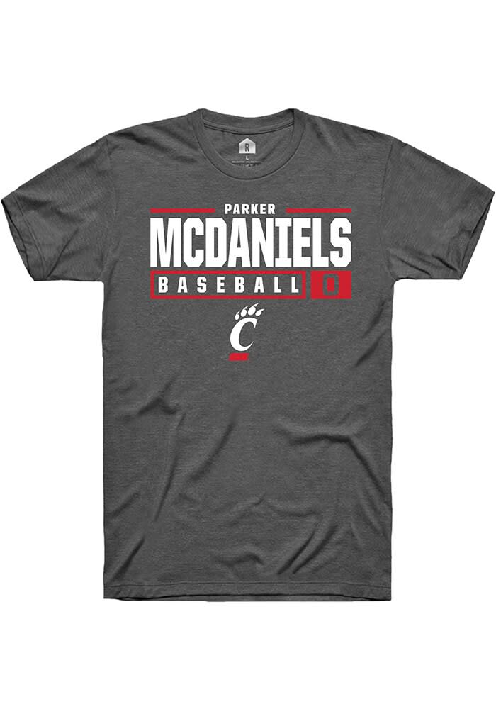 Parker McDaniels Cincinnati Bearcats Dark Grey Rally NIL Stacked Box Short Sleeve T Shirt