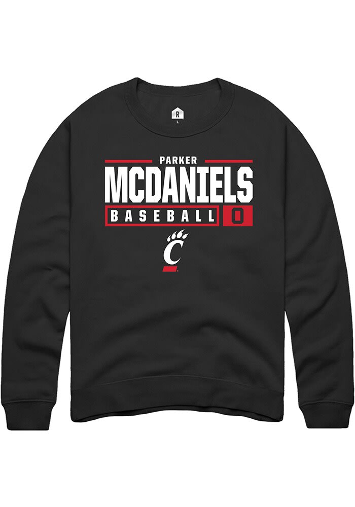 Parker McDaniels Rally Cincinnati Bearcats Mens NIL Stacked Box Long Sleeve Crew Sweatshirt