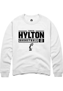 Tineya Hylton  Rally Cincinnati Bearcats Mens White NIL Stacked Box Long Sleeve Crew Sweatshirt