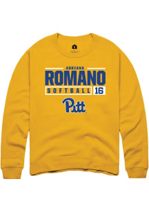 Adriana Romano Rally Mens Gold Pitt Panthers NIL Stacked Box Crew Sweatshirt