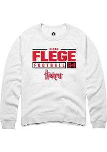 Aidan Flege Rally Mens White Nebraska Cornhuskers NIL Stacked Box Crew Sweatshirt