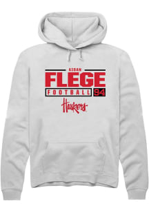 Aidan Flege Rally Mens White Nebraska Cornhuskers NIL Stacked Box Hooded Sweatshirt