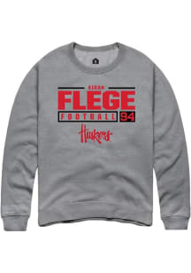 Aidan Flege Rally Mens Graphite Nebraska Cornhuskers NIL Stacked Box Crew Sweatshirt