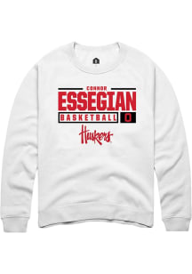 Connor Essegian Rally Mens White Nebraska Cornhuskers NIL Stacked Box Crew Sweatshirt