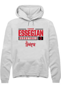 Connor Essegian Rally Mens White Nebraska Cornhuskers NIL Stacked Box Hooded Sweatshirt