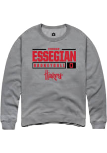 Connor Essegian Rally Mens Graphite Nebraska Cornhuskers NIL Stacked Box Crew Sweatshirt